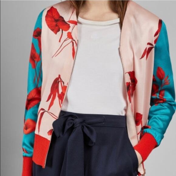 TED BAKER | Cortnee Fantasia-Print Bomber Jacket Floral Print | 3, 8, Medium - Picture 1 of 9